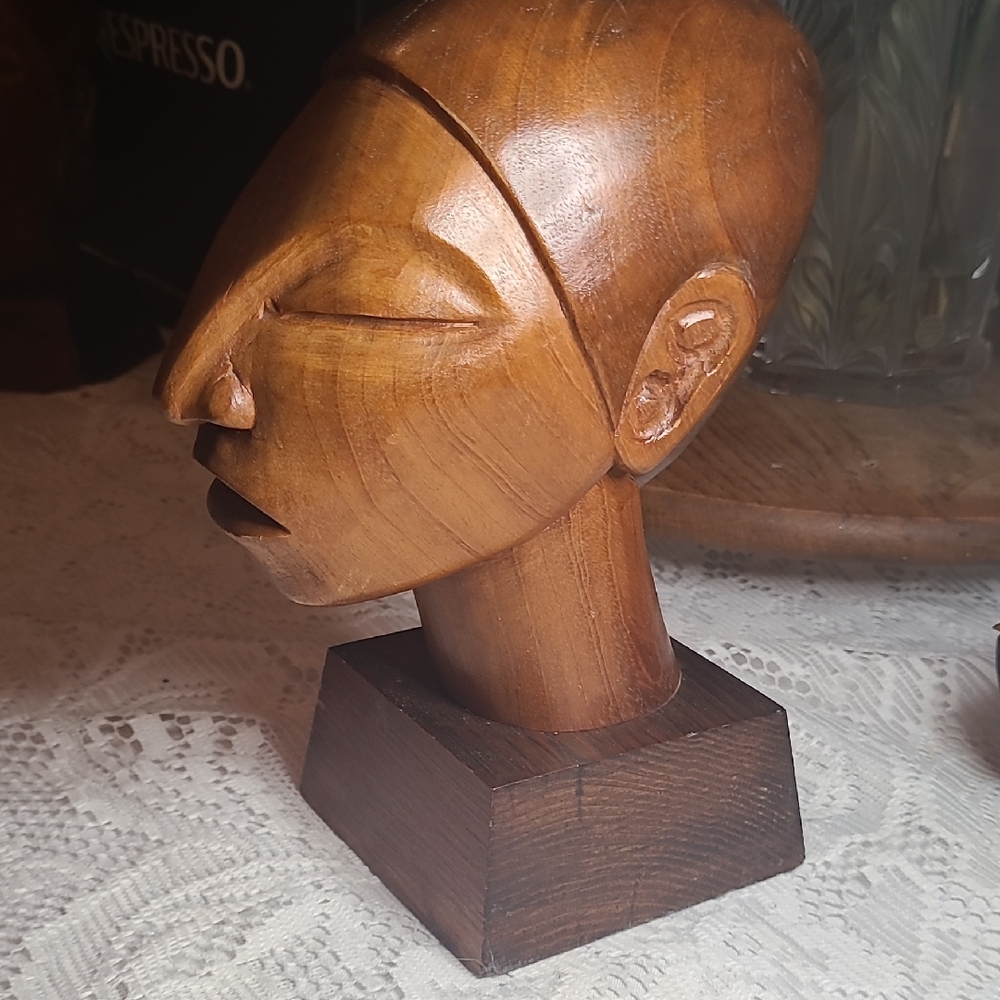 Vintage Signed J Pinal Wood Carving Woman Mexico Art Heavy Teak Sculpture 1 Of 2